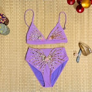 Oceanus “Ursula” Beaded Lavender Bikini XS – Hand-Embellished Luxury Swimwear